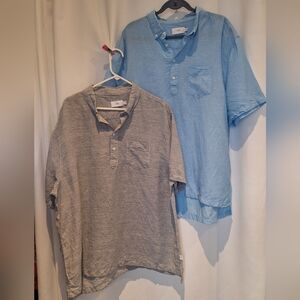 Onia Bundle Of Men's Polo Light Blue And Gray And White Stripe Shirts